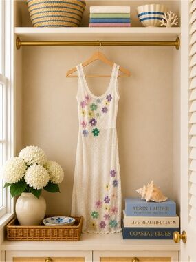 Beach Riot White Crochet Floral Appliqué Coverup
